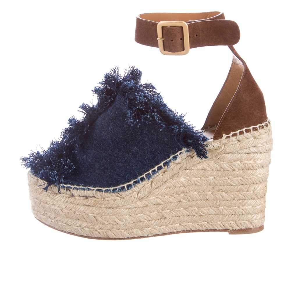 Chloe Isa Denim Espadrille wedge sandals 40